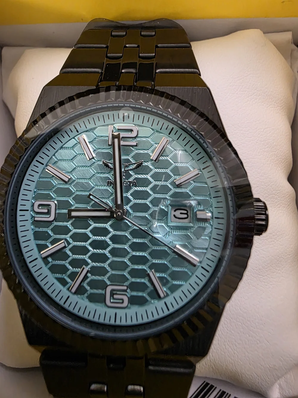 Invicta Black Bracelet Watch with Aqua Blue Honeycomb Dial